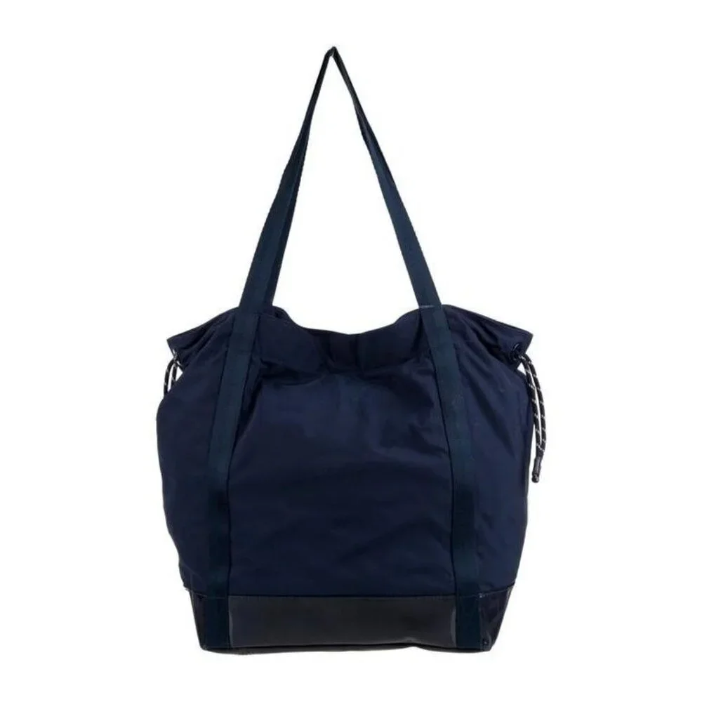 Tory Burch Nylon Tote Bag Navy Blue Patent Leather Trim Travel Work Shopper